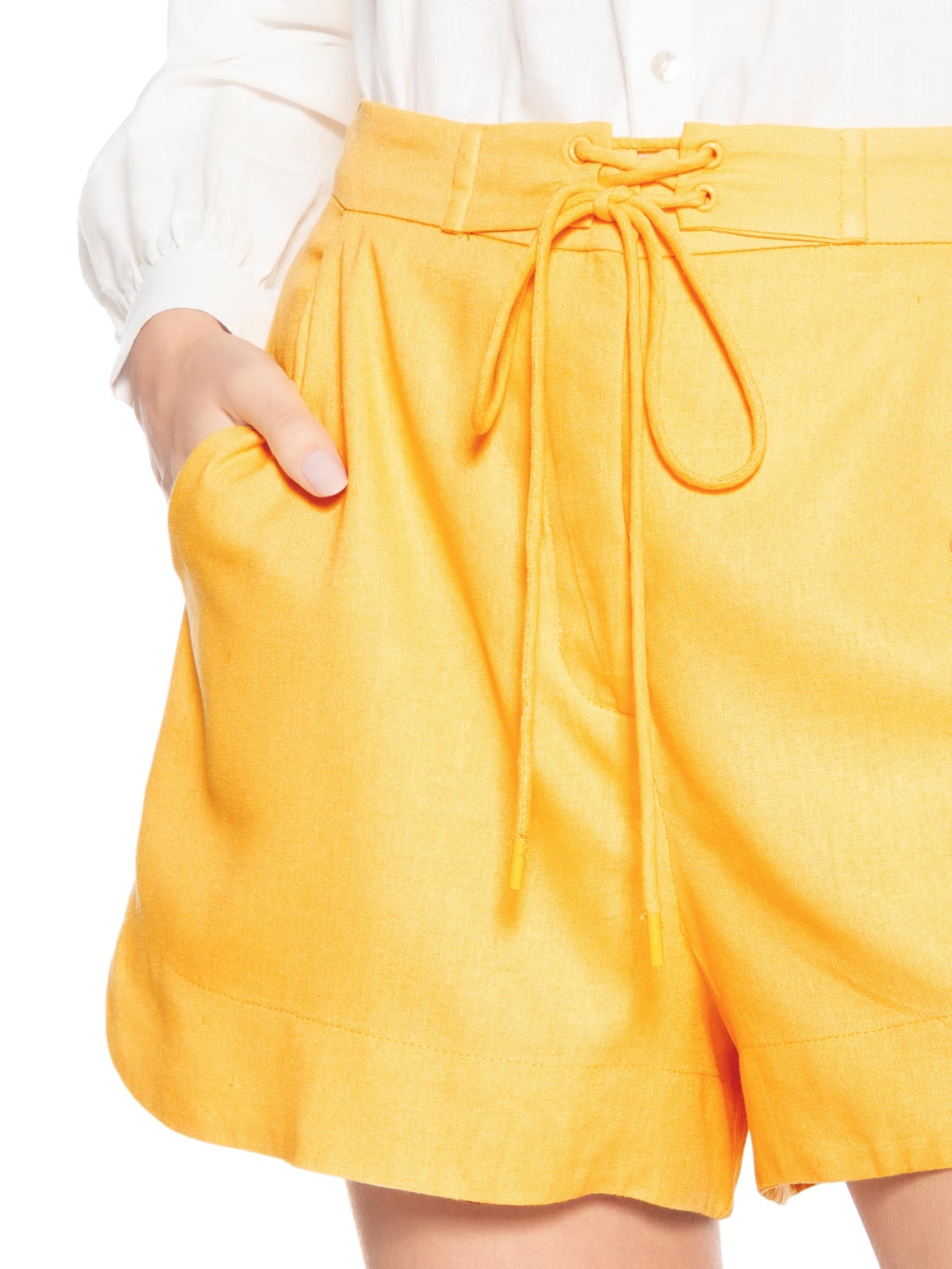 Short Feminino Linho Cós Amarração Amarelo Dress To