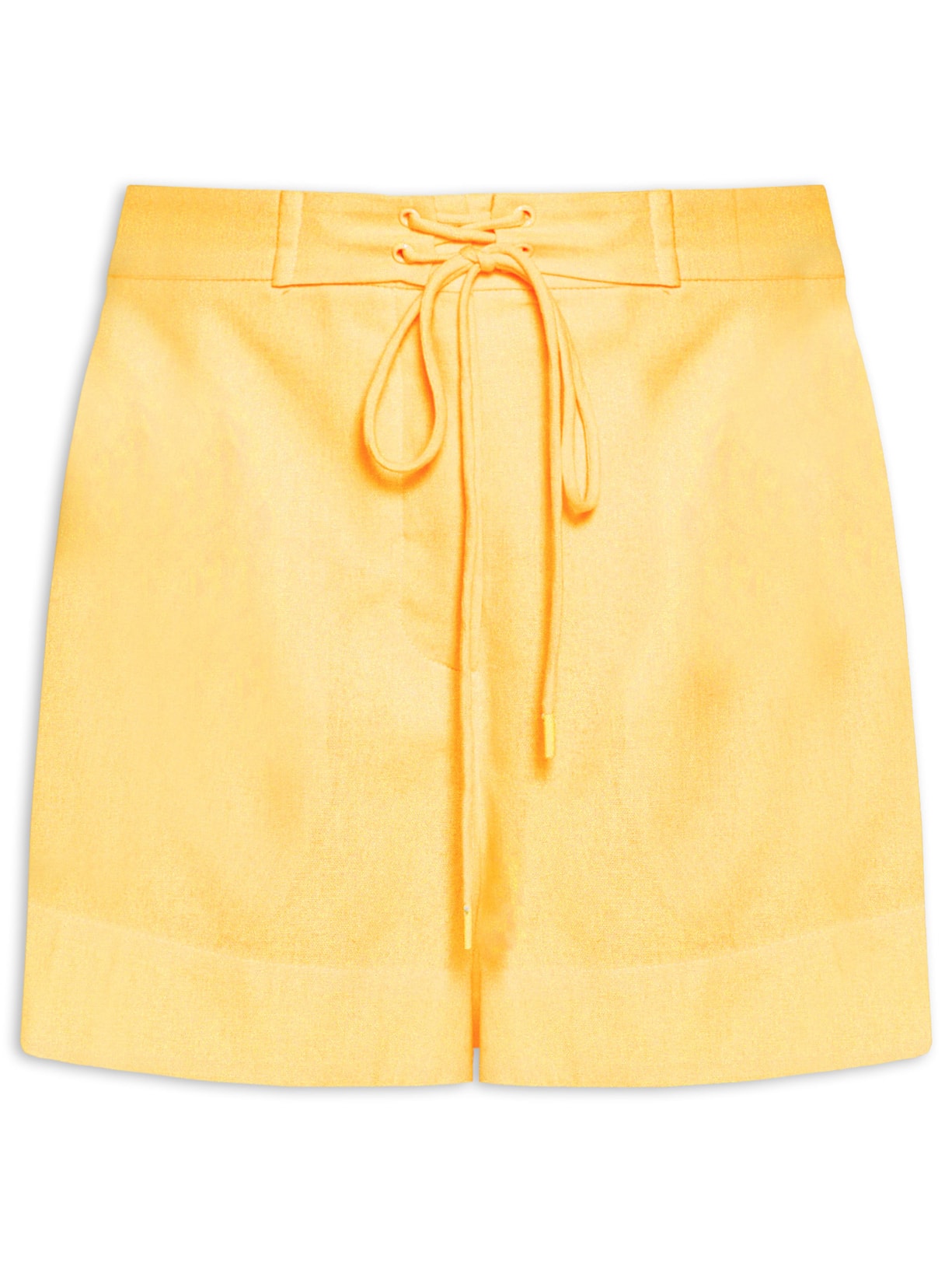 Short Feminino Linho Cós Amarração - Amarelo