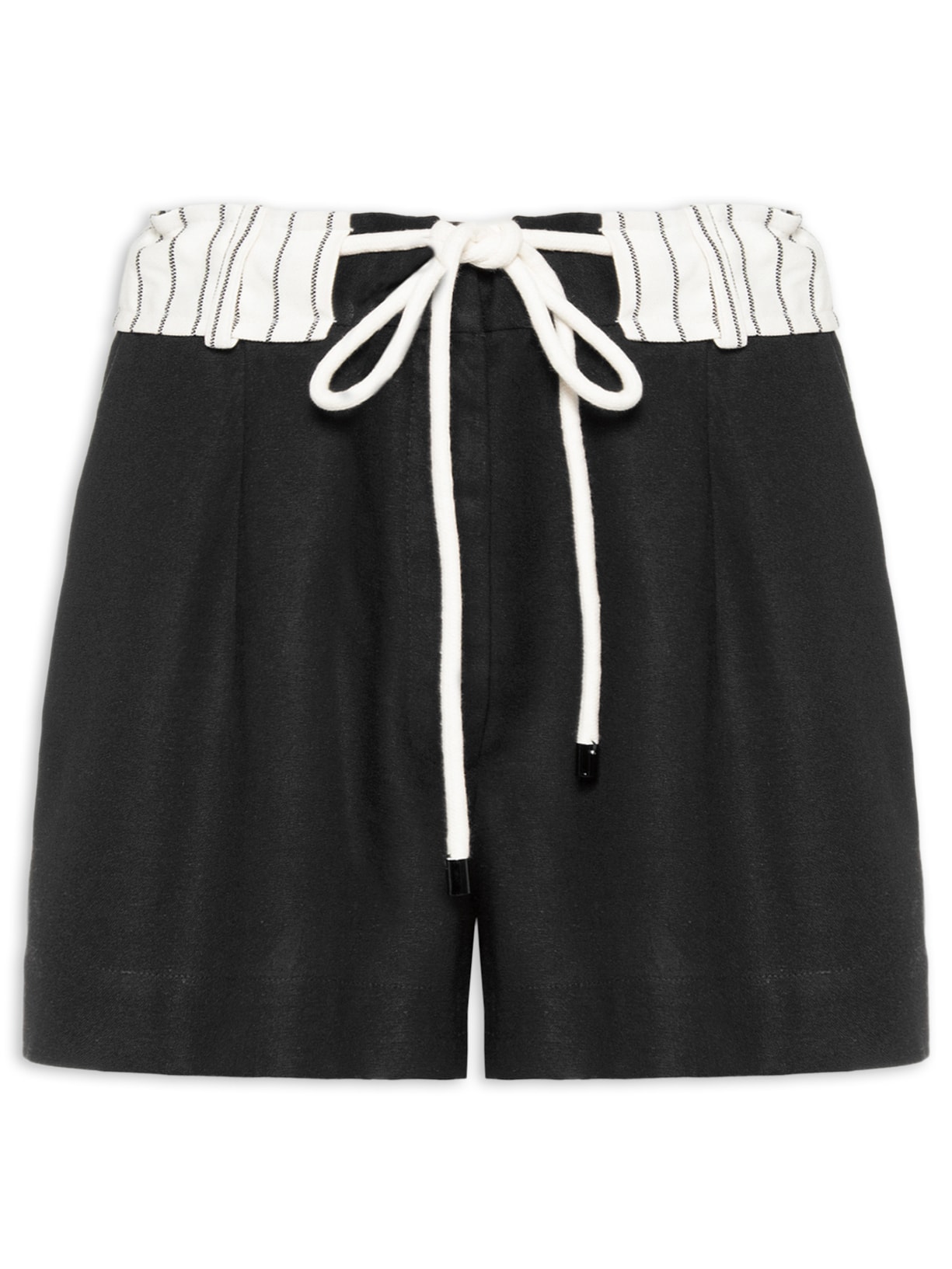 Short Feminino Linho Cós Listrado Preto Dress To