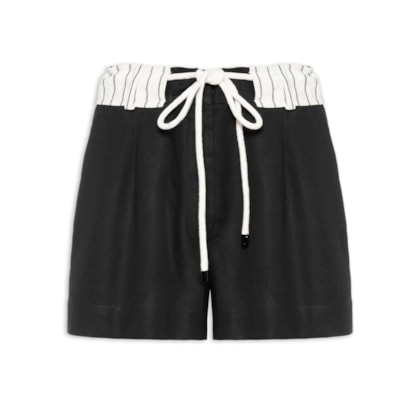 Short Feminino Linho Cós Listrado - Preto