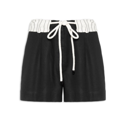 Short Feminino Linho Cós Listrado - Preto