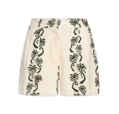 Short Feminino Linho Estampa Aventureiro - Branco
