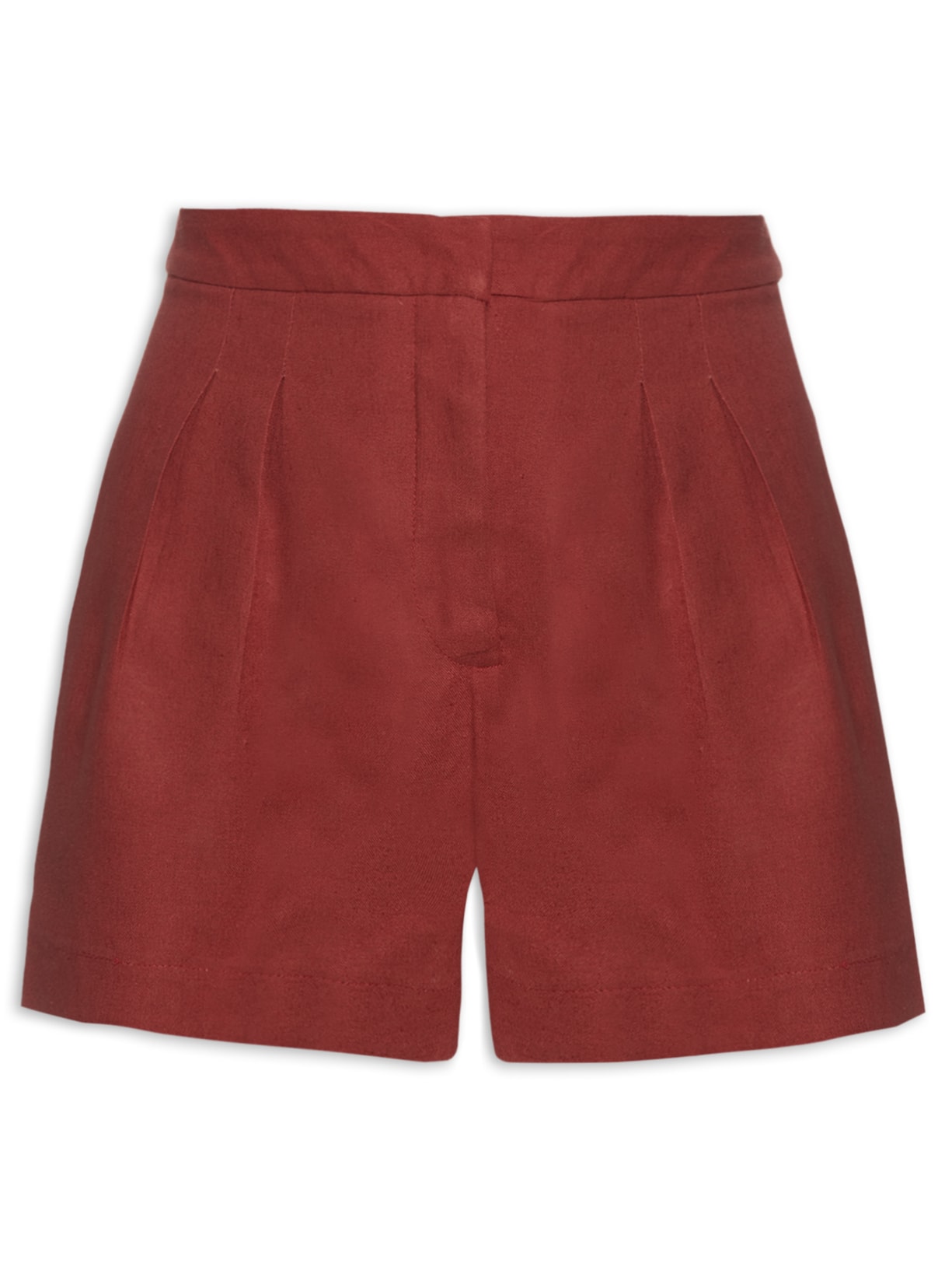 Short Feminino Linho Pregas Frente - Vermelho