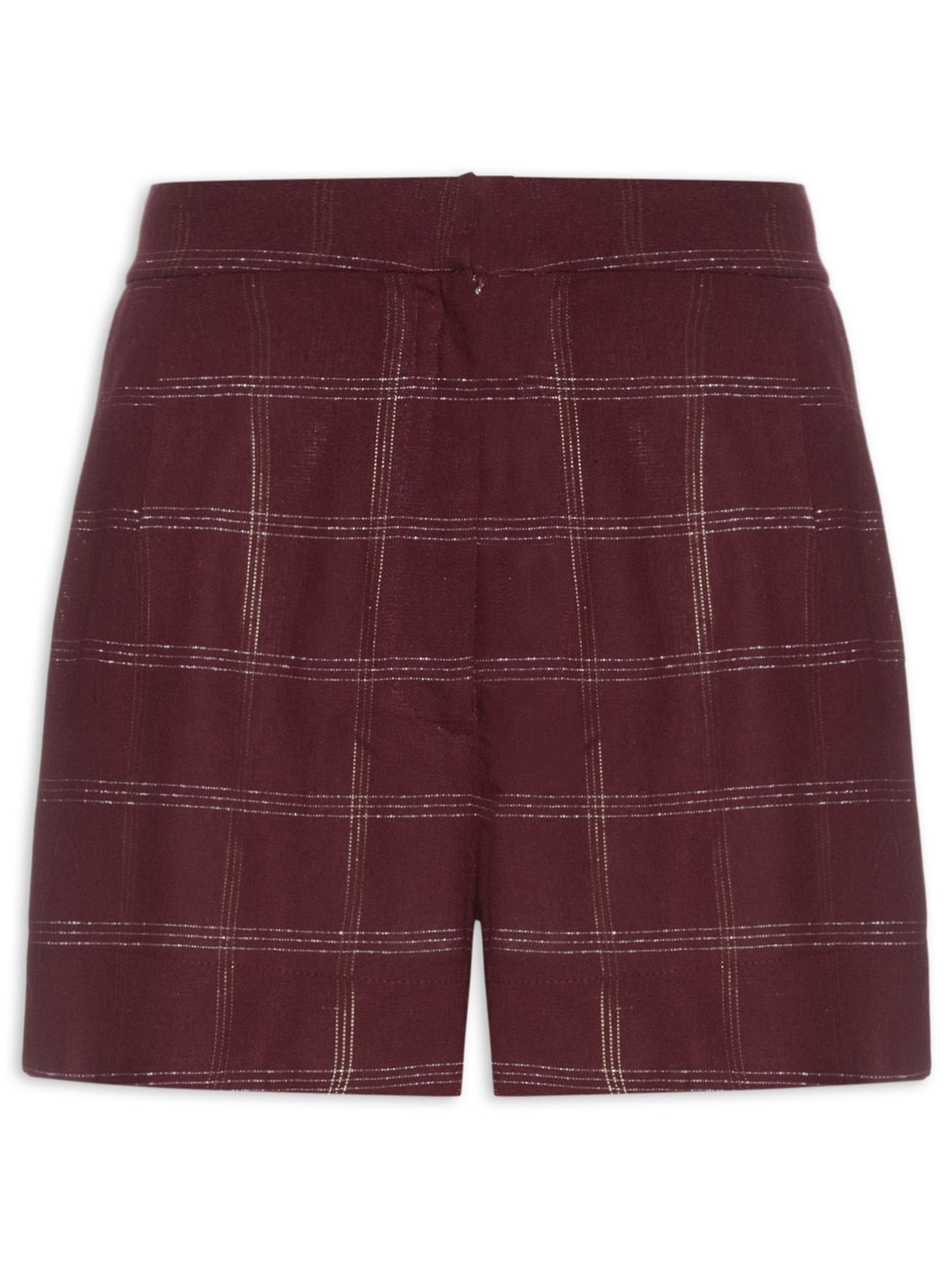 Short Feminino Linho Xadrez Lurex – Marrom Dress To