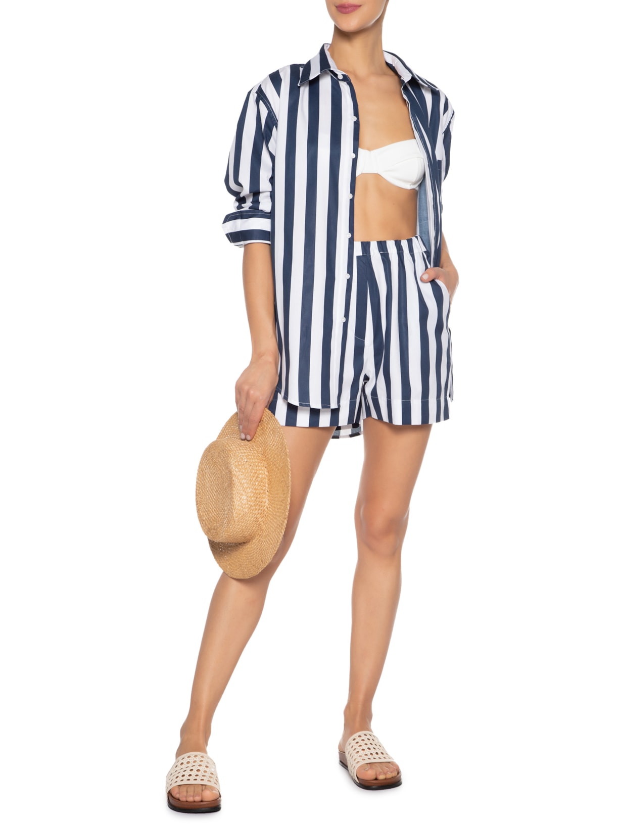 Short Feminino Listra Grossa Azul Sage