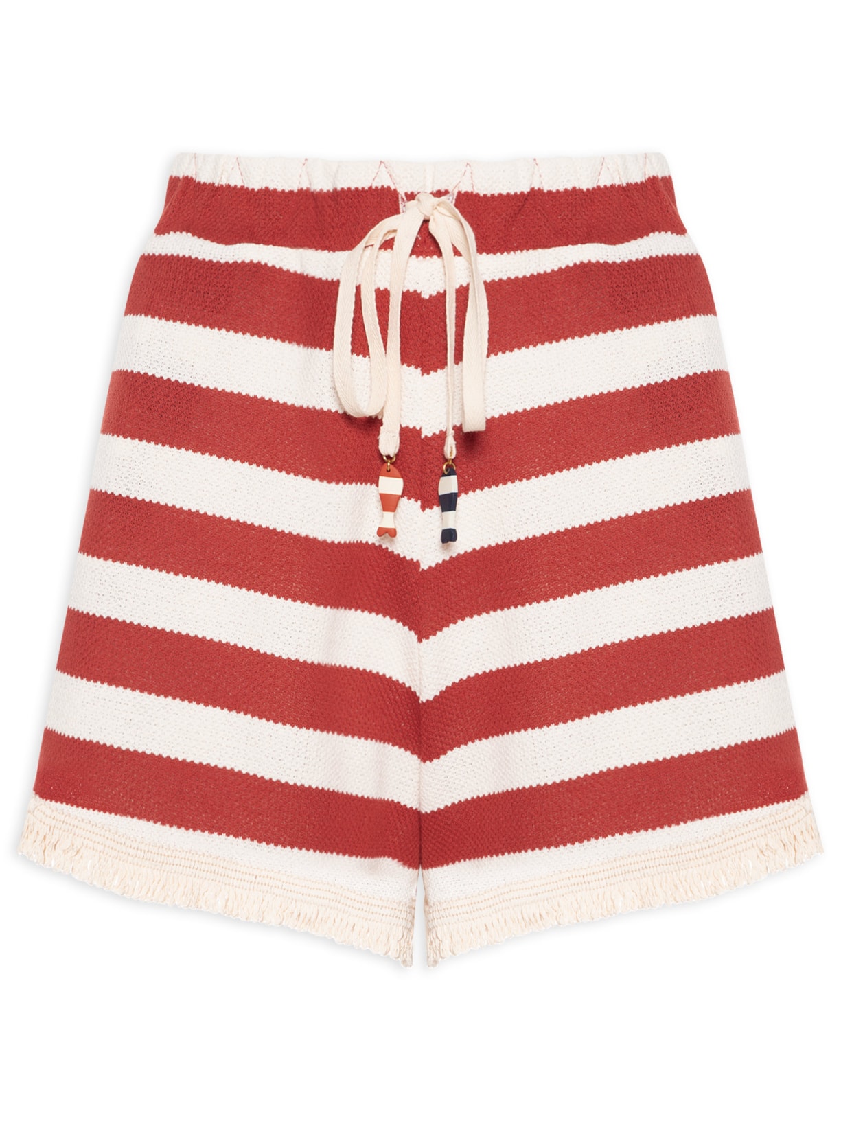 Short Feminino Listrado em Malha Tricot - Vermelho
