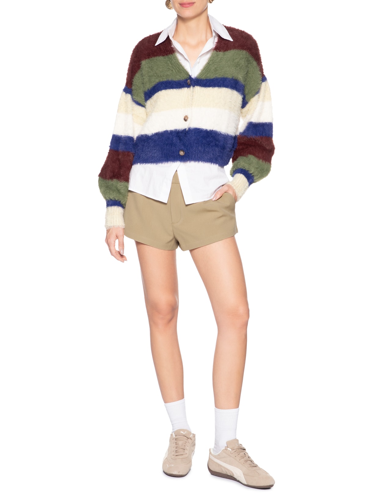 Short Feminino Mini Cintura Baixa Bege Farm