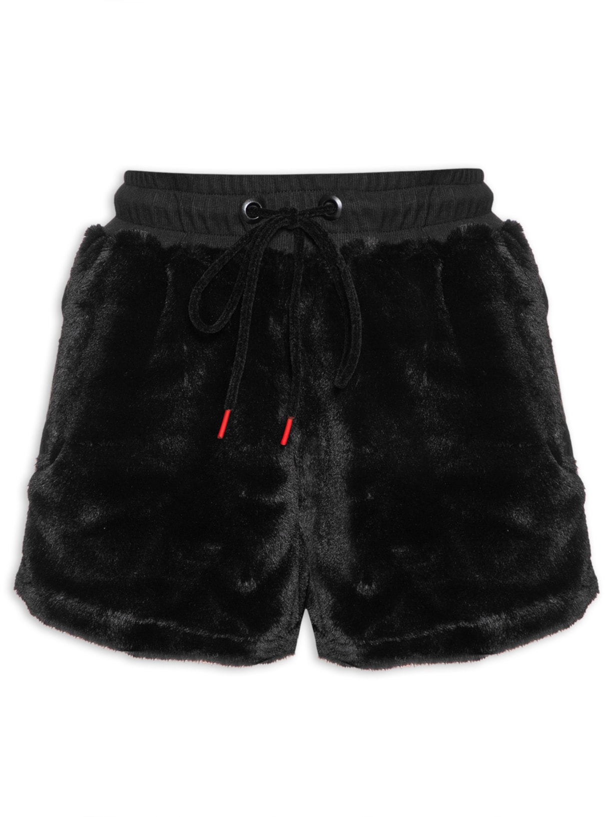 Short Feminino Mix Moletom e Fur - Preto