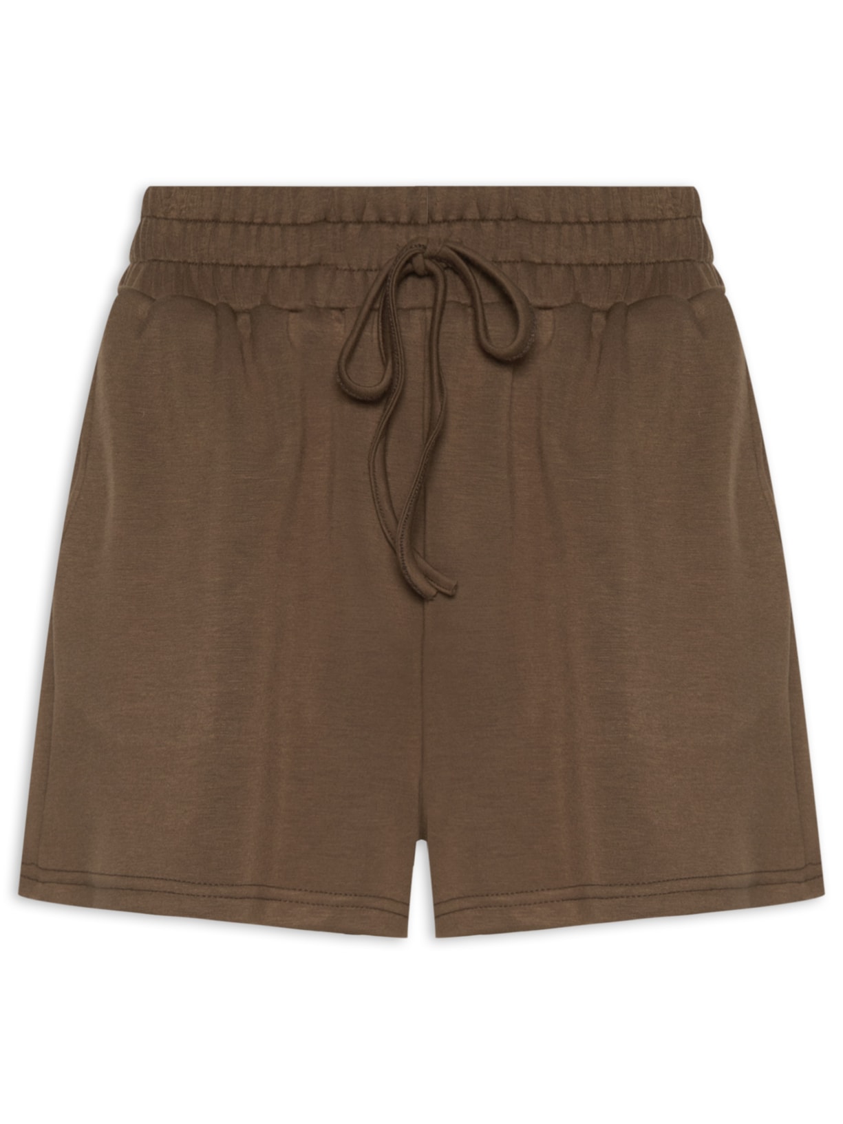 Short Feminino Moletom Cós Elástico - Marrom