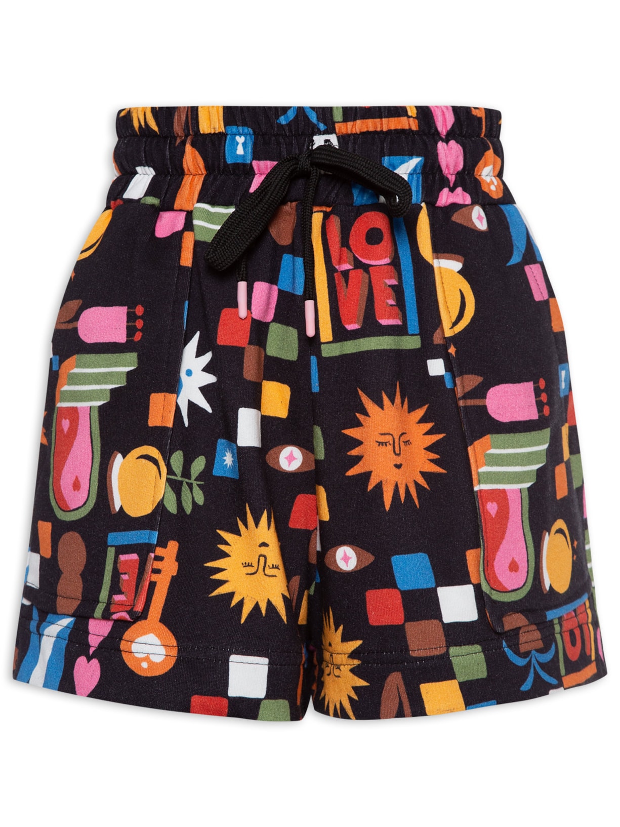 Short Feminino Moletom Estampa Xadrez Mistico - Preto