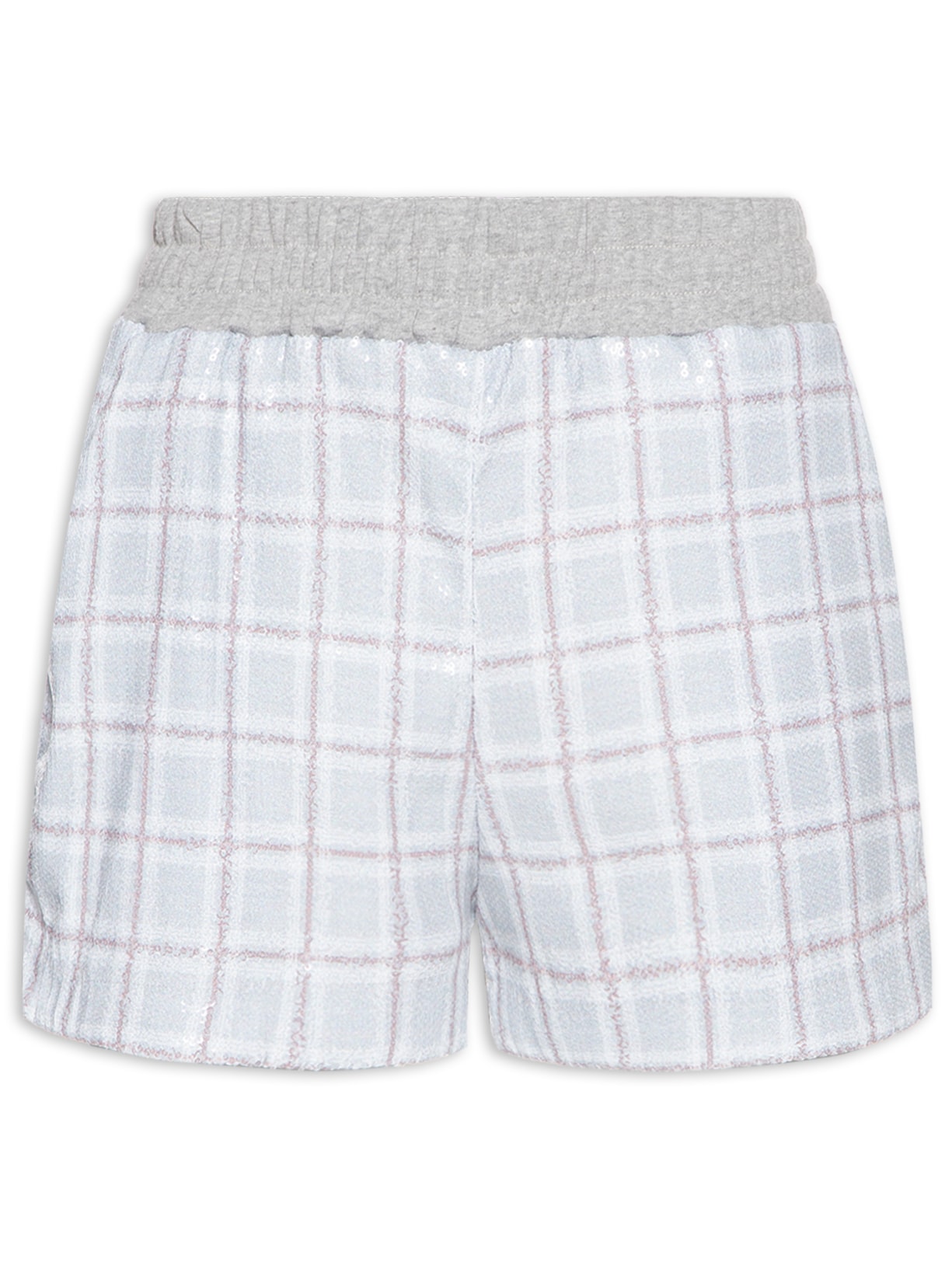 Short Feminino Moletom Xadrez - Cinza