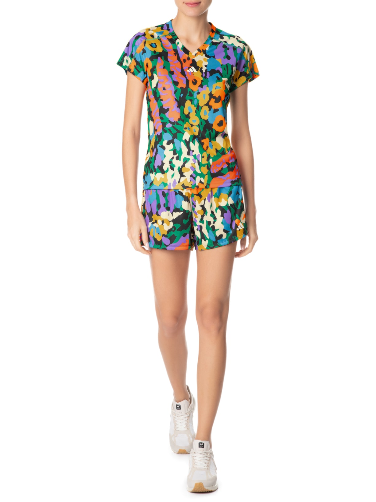 Short Feminino Pacer Aop 3 Listras Azul Adidas