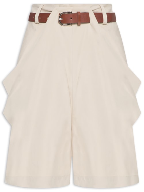 Short Feminino Prega Alfaiataria com Cinto - Bege