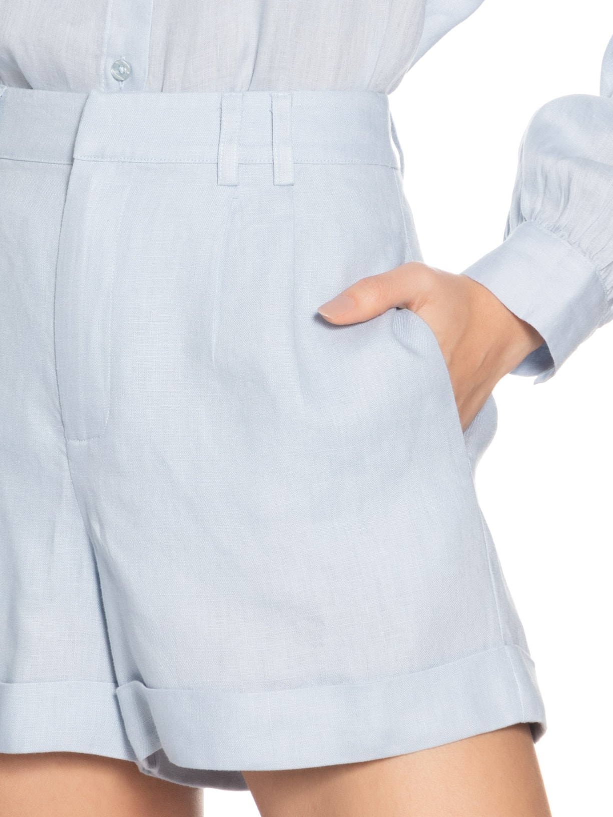 Short Feminino Pregas Alfaiataria Azul Maria Filó