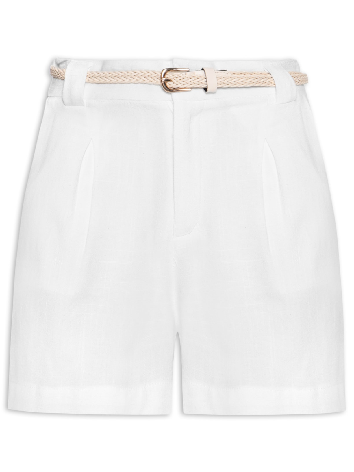Short Feminino Pregas Com Linho Branco Basiq