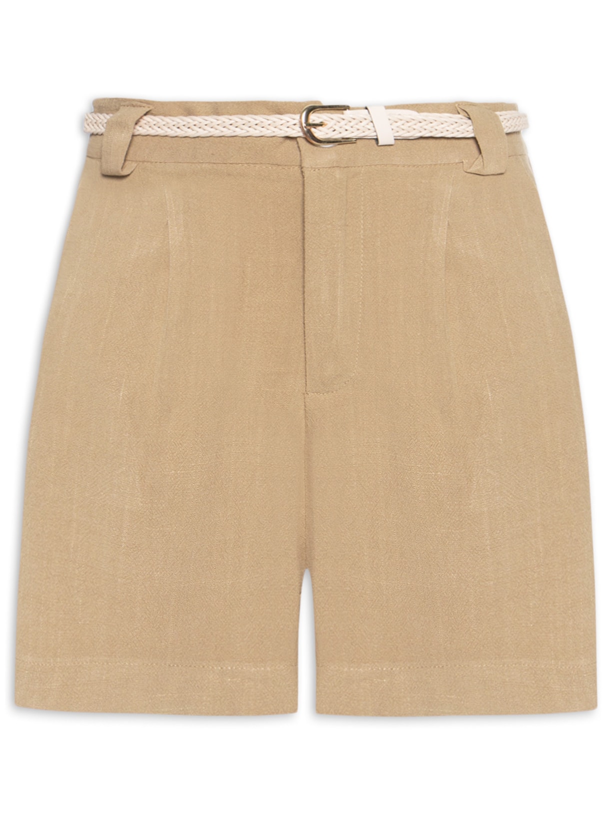 Short Feminino Pregas Com Linho Marrom Basiq