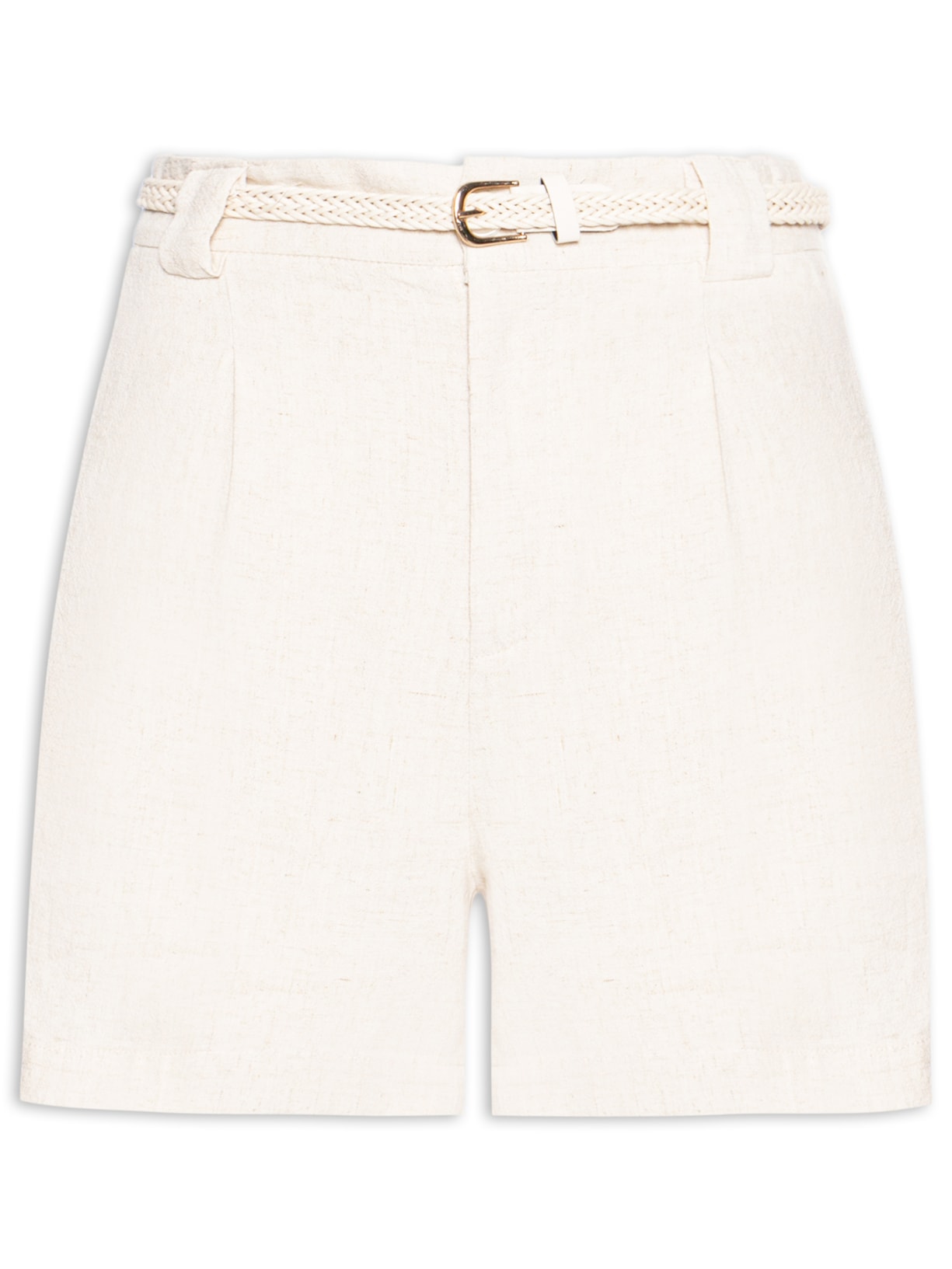 Short Feminino Pregas Com Linho - Off White