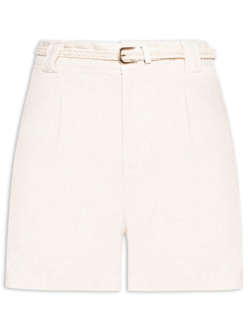 Short Feminino Pregas Com Linho - Off White