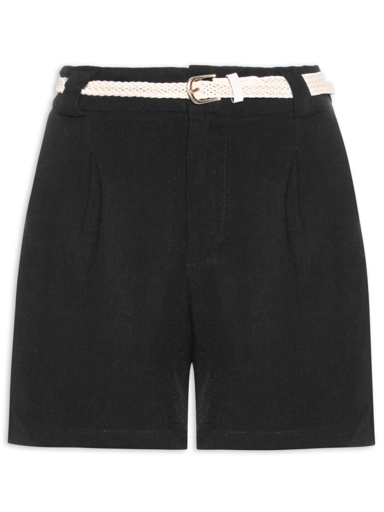 Short Feminino Pregas Com Linho - Preto