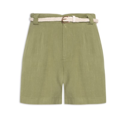 Short Feminino Pregas Com Linho - Verde