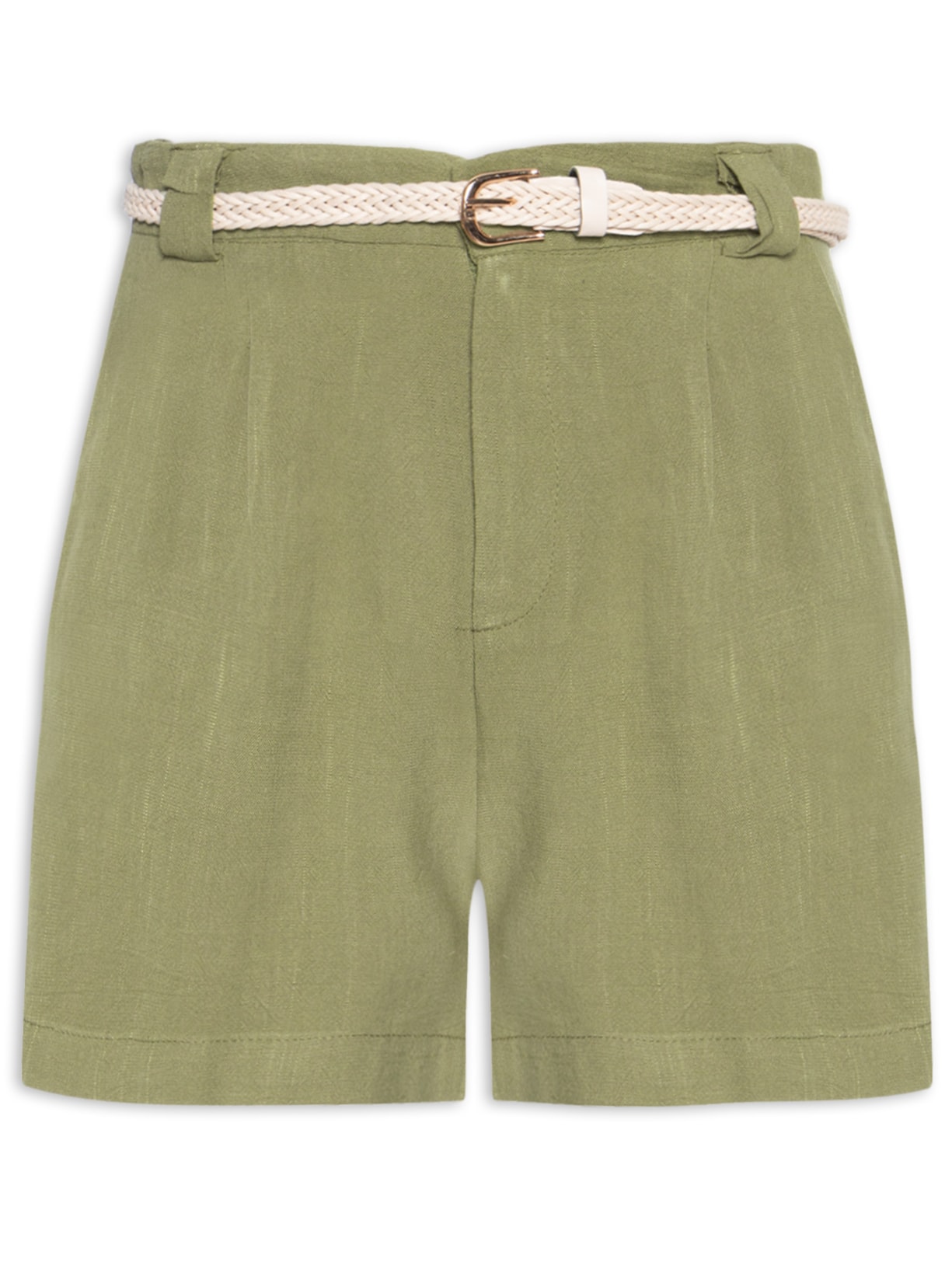 Short Feminino Pregas Com Linho - Verde