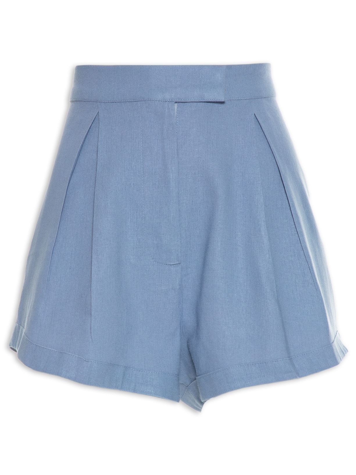 Short Feminino Pregas Detalhe Cós Alfaiataria - Azul