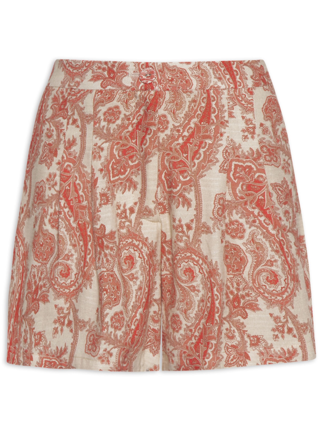 Short Feminino Pregas Estampa Claire B – Vermelho Maria Filó