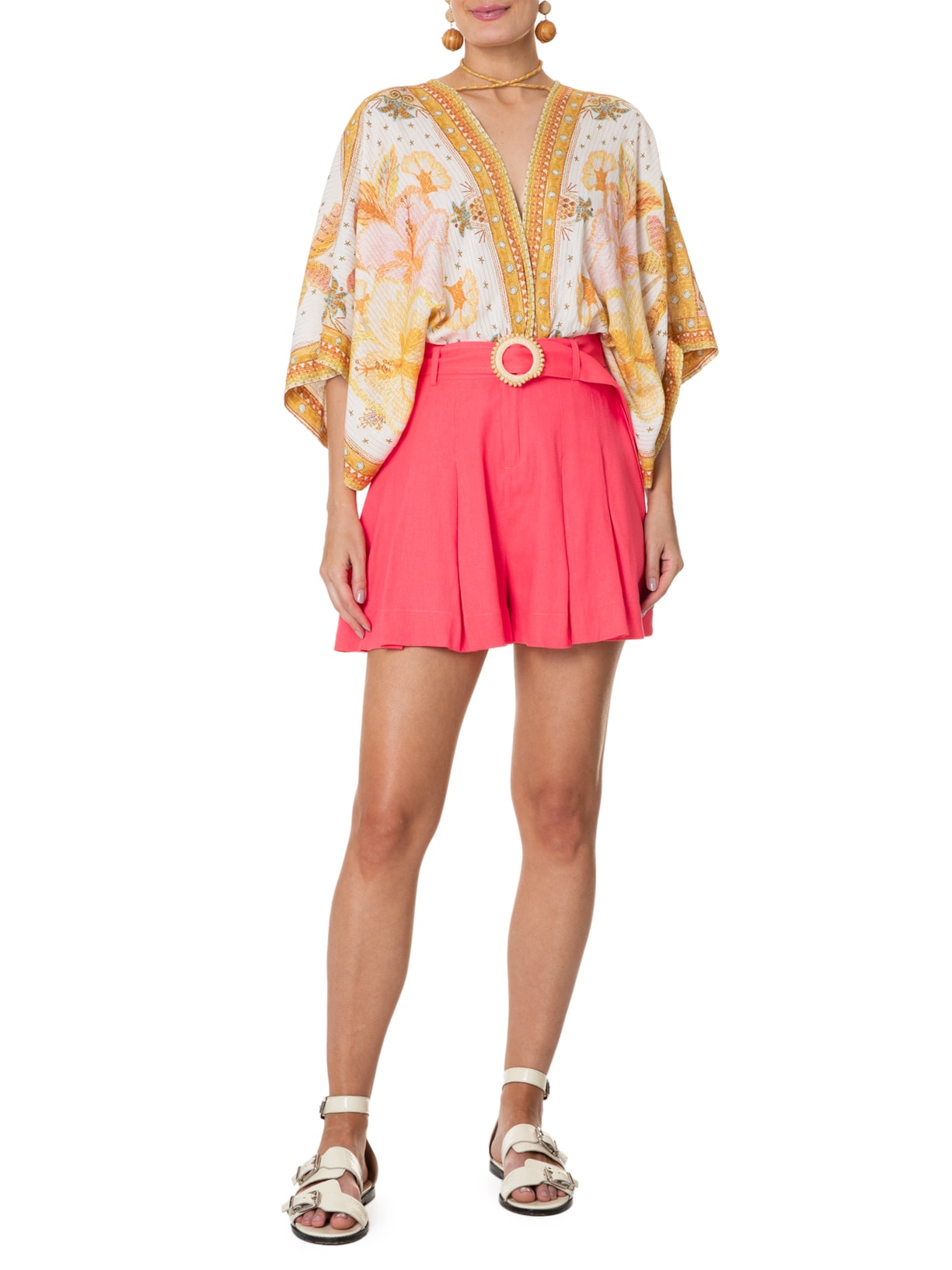 Short Feminino Pregas Frente Rosa  Farm