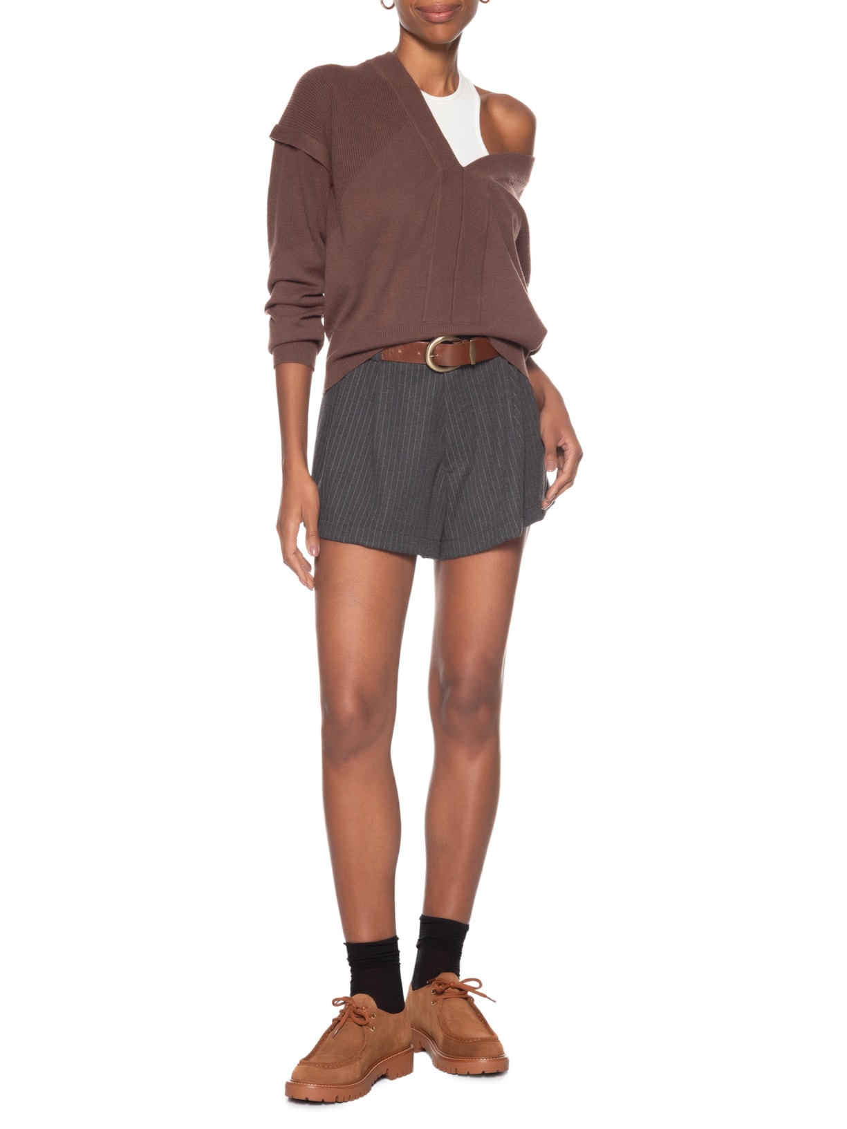 Short Feminino Risca De Giz Cinza Animale Jeans