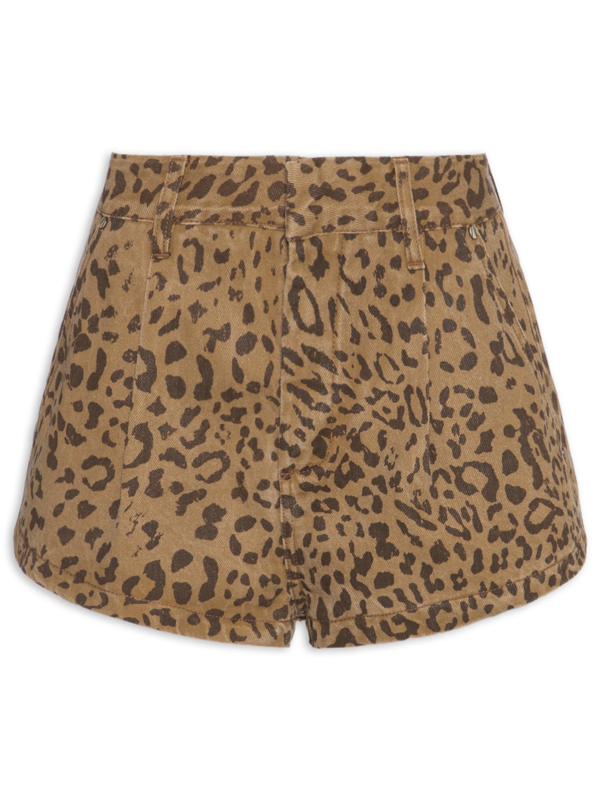 Short Feminino Sarja Alfaiatado Pregas Onça - Animal Print