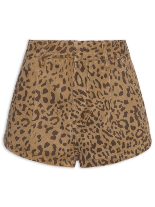 Short Feminino Sarja Alfaiatado Pregas Onça - Animal Print