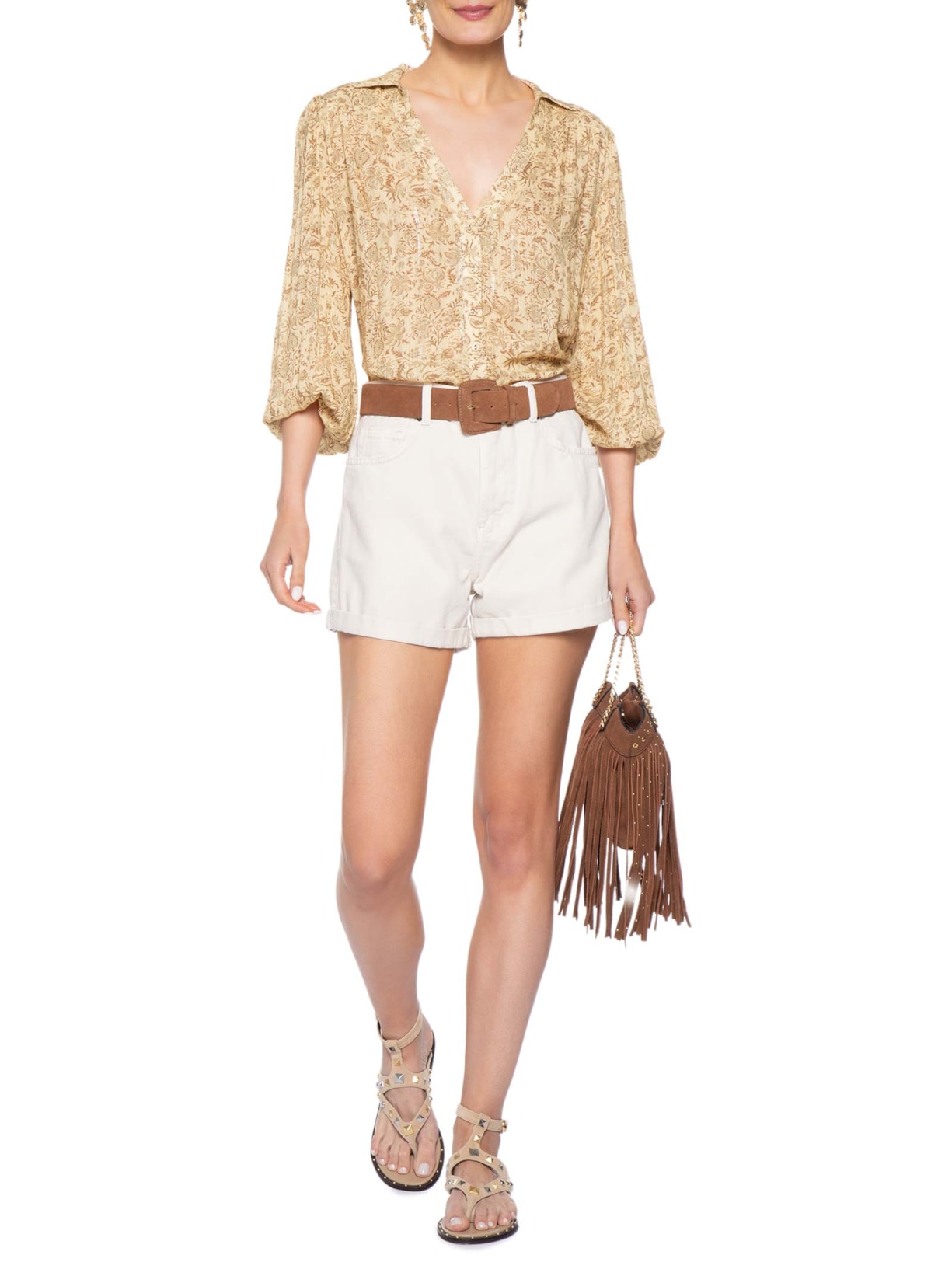 Short Feminino Sarja Barra Dobrada Off White Maria Filó