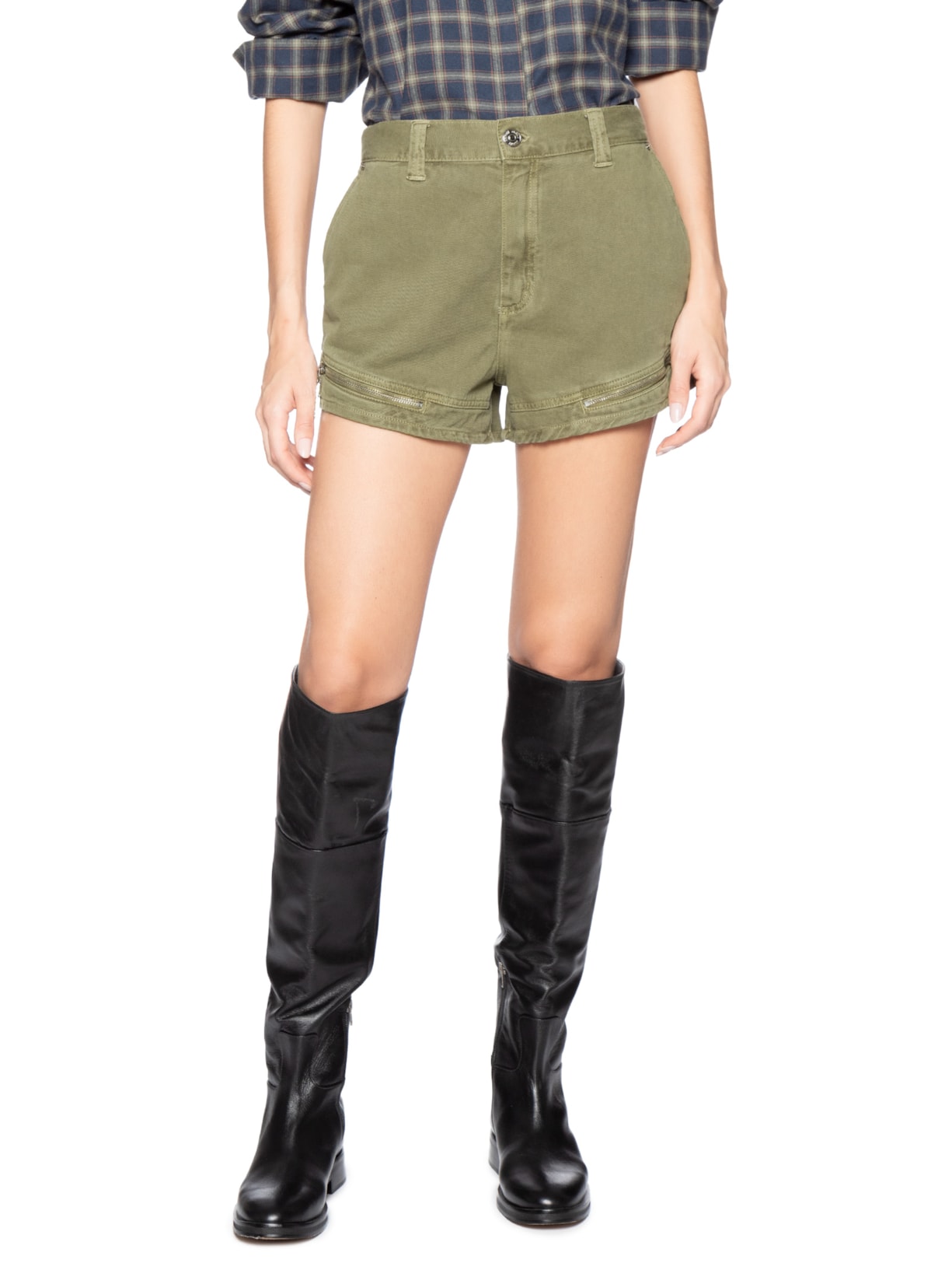 Short Feminino Sarja Boy Zíper E Lapelas Verde Animale Jeans