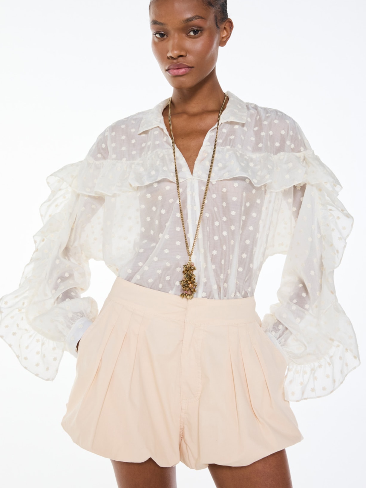 Short Feminino Sarja Bubble I26 Bege Mixed