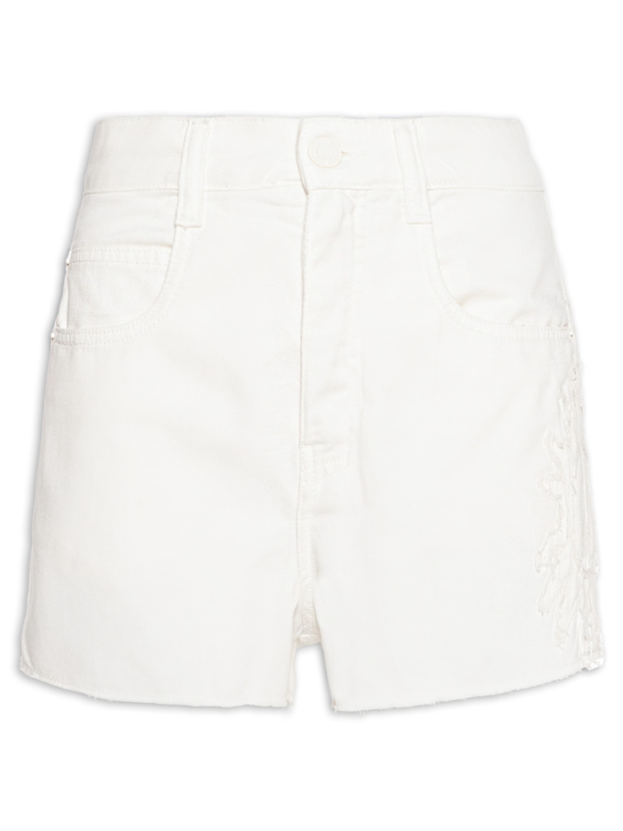 Short Feminino Sarja Detalhe Sol Off White Dress To