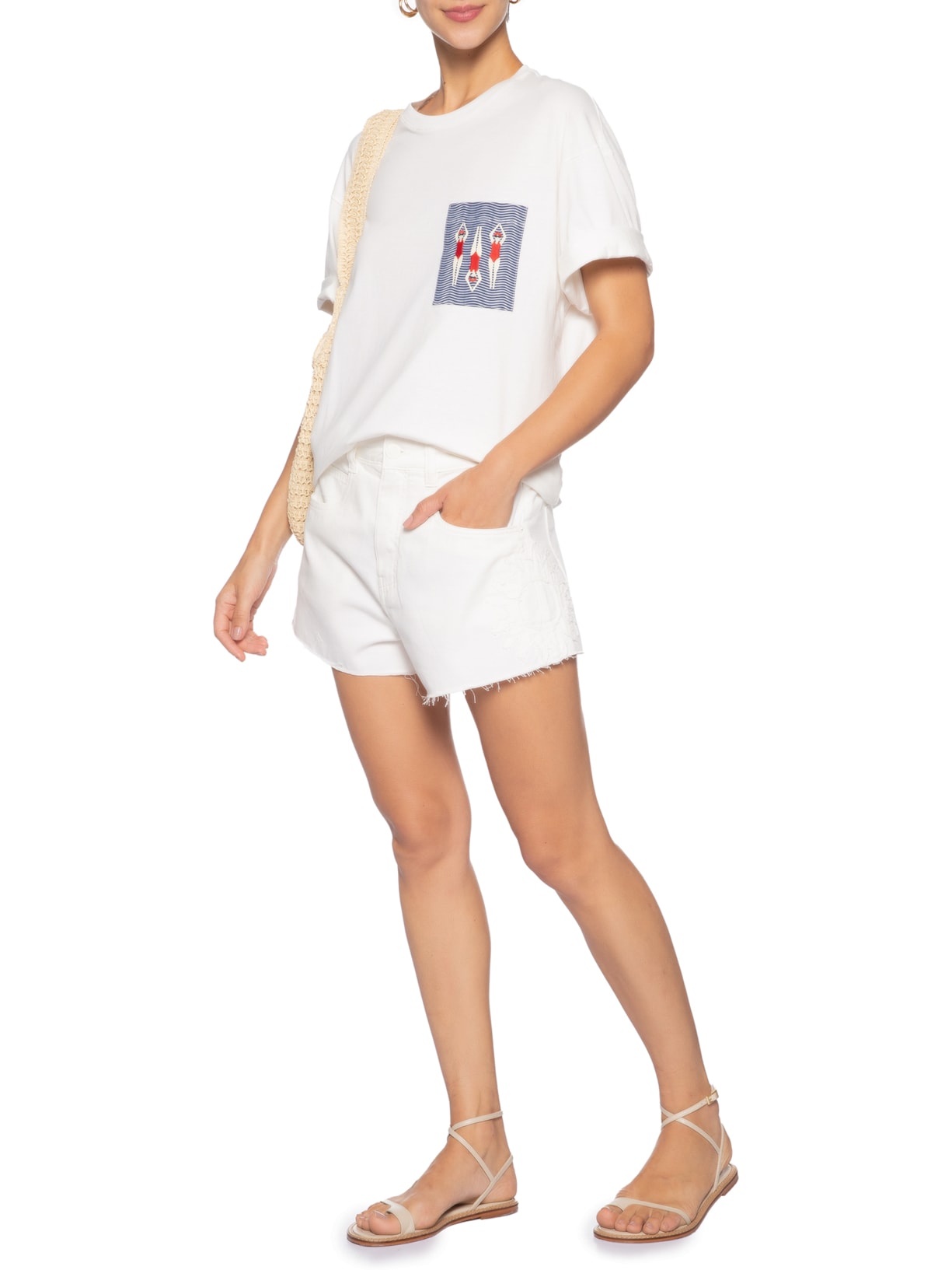 Short Feminino Sarja Detalhe Sol Off White Dress To