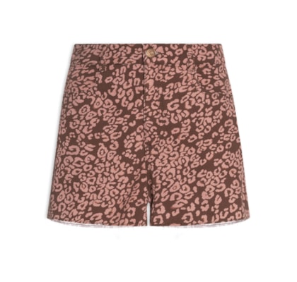Short Feminino Sarja Estampa Felina - Marrom