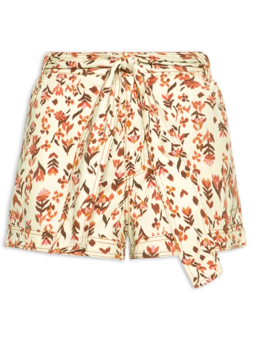 Short Feminino Sarja Estampa Jardim Kat - Amarelo