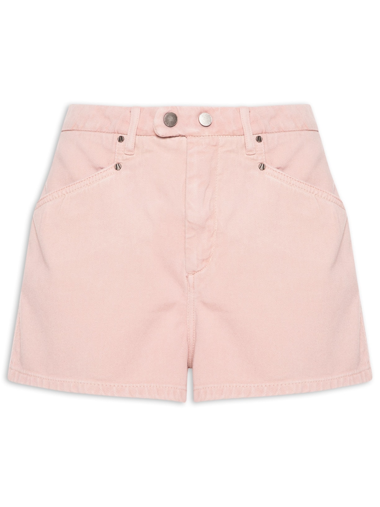 Short Feminino Sarja Mini Alfaiatado Cós Botões Rosa Animale Jeans