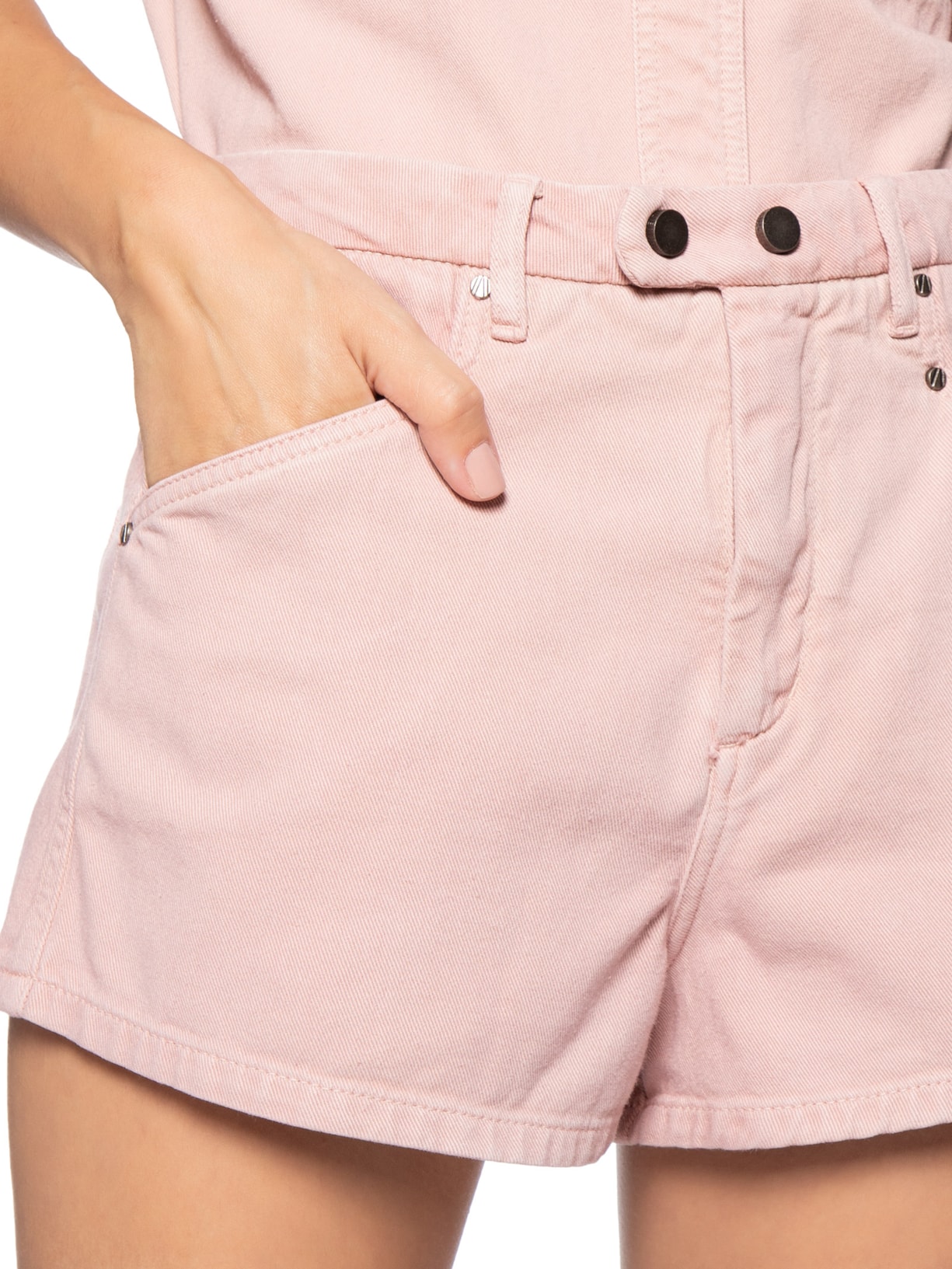 Short Feminino Sarja Mini Alfaiatado Cós Botões Rosa Animale Jeans