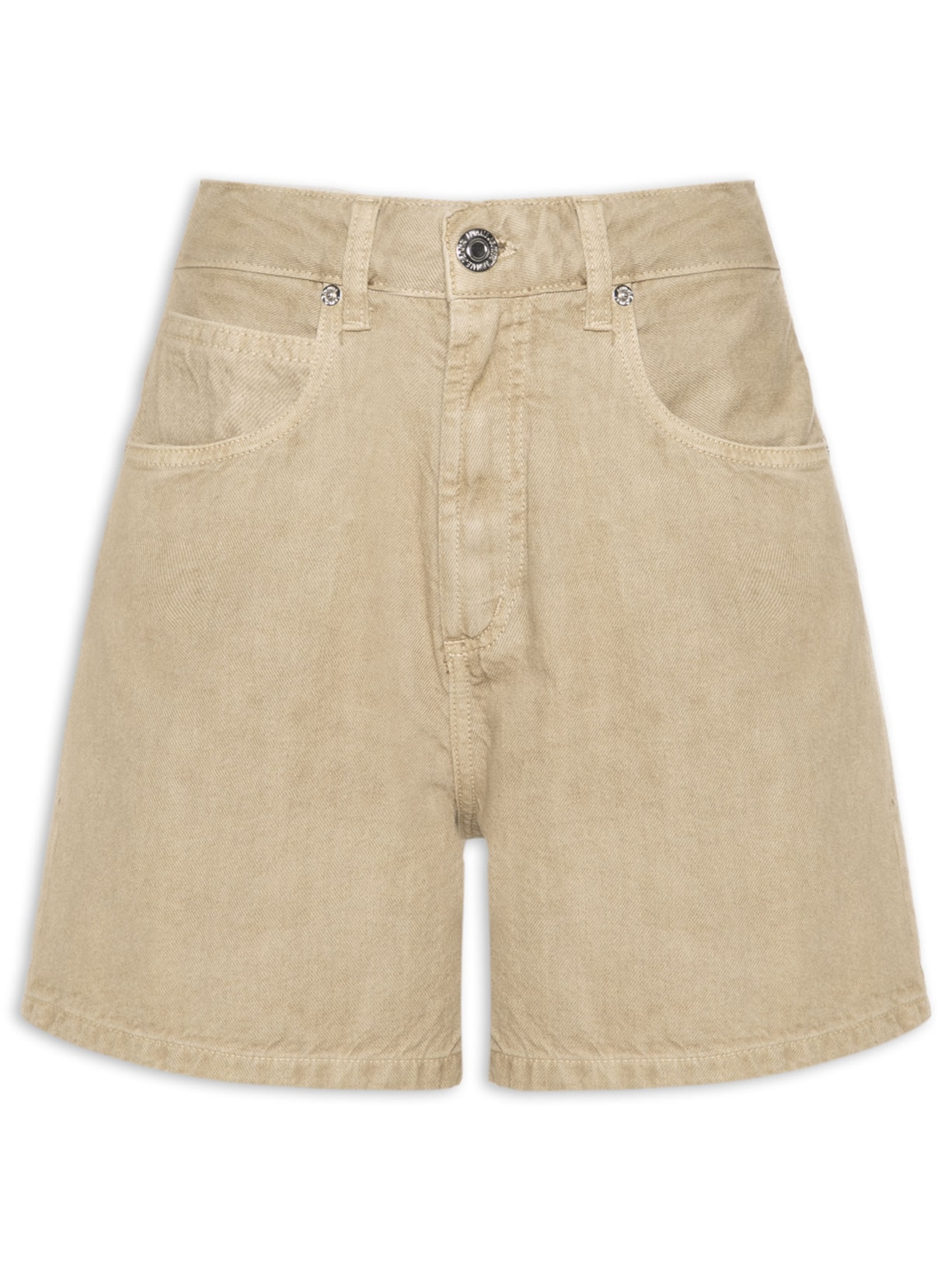 Short Feminino Sarja Mom Pence Costas New Basic – Bege Animale Jeans