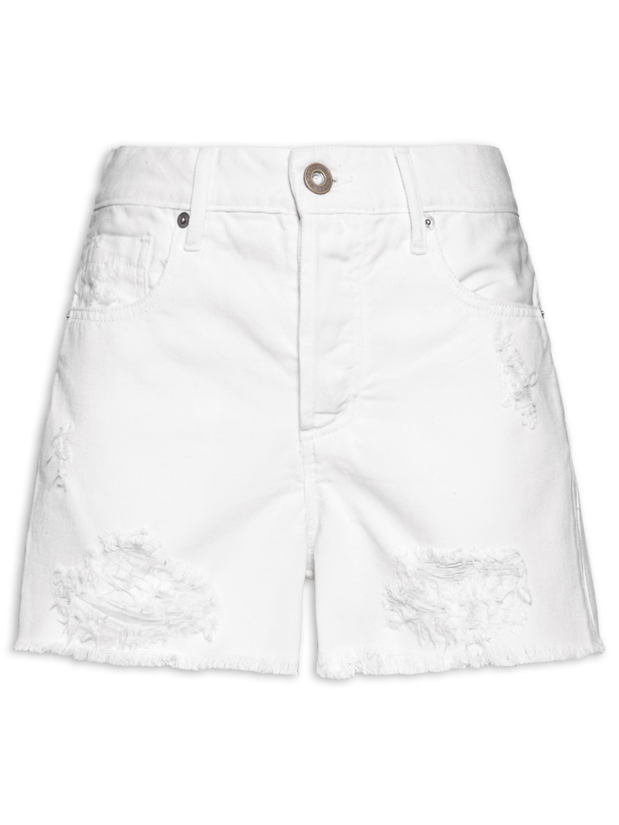 Short Feminino Sarja Recorte Lateral E Desgaste - Branco