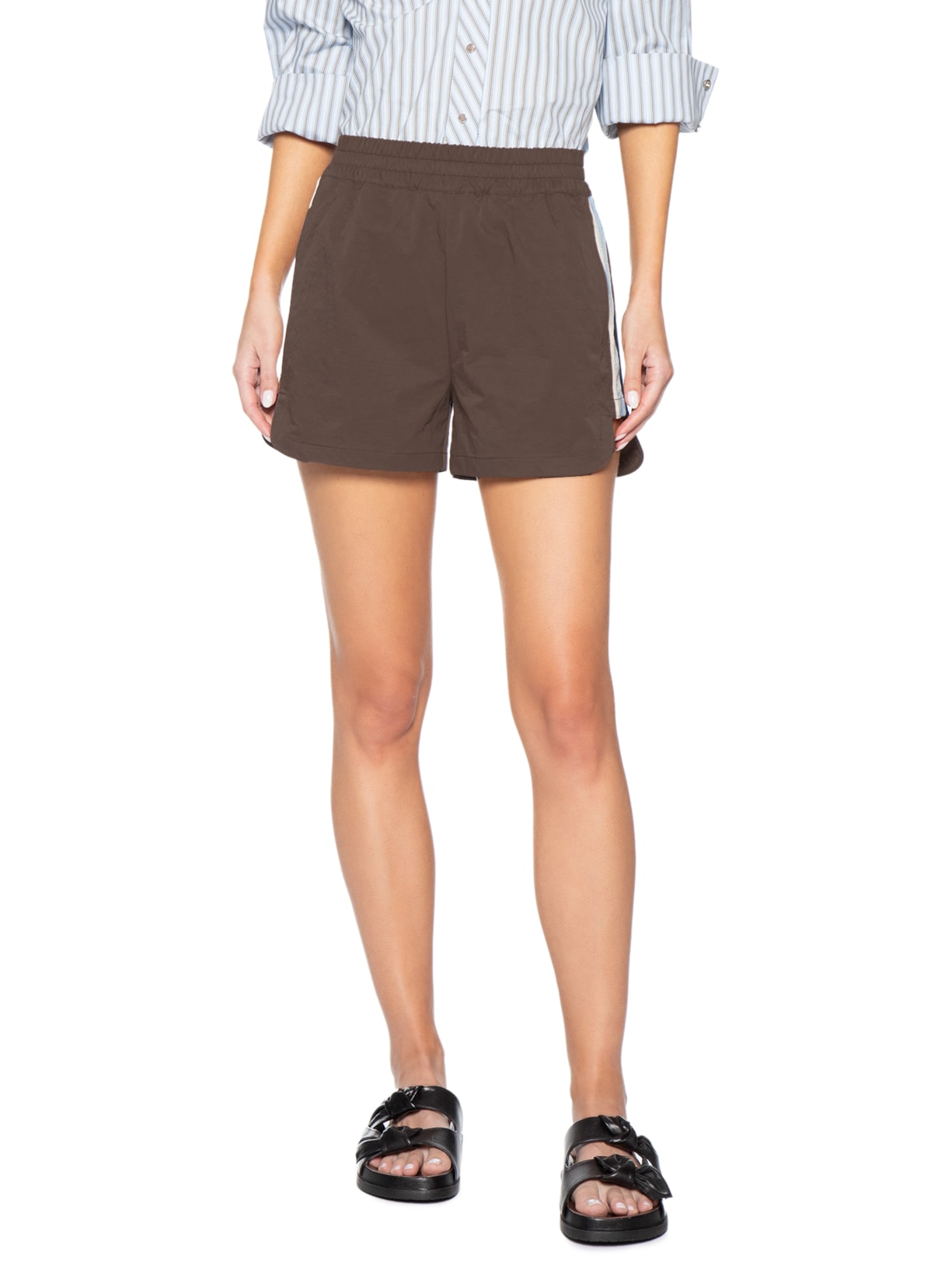 Short Feminino Sport Listra Lateral Marrom Animale Jeans