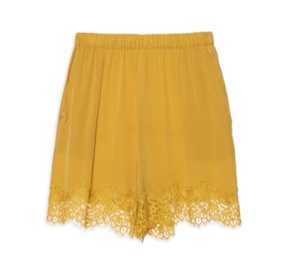 Short Feminino Tipo Slip Com Renda - Amarelo