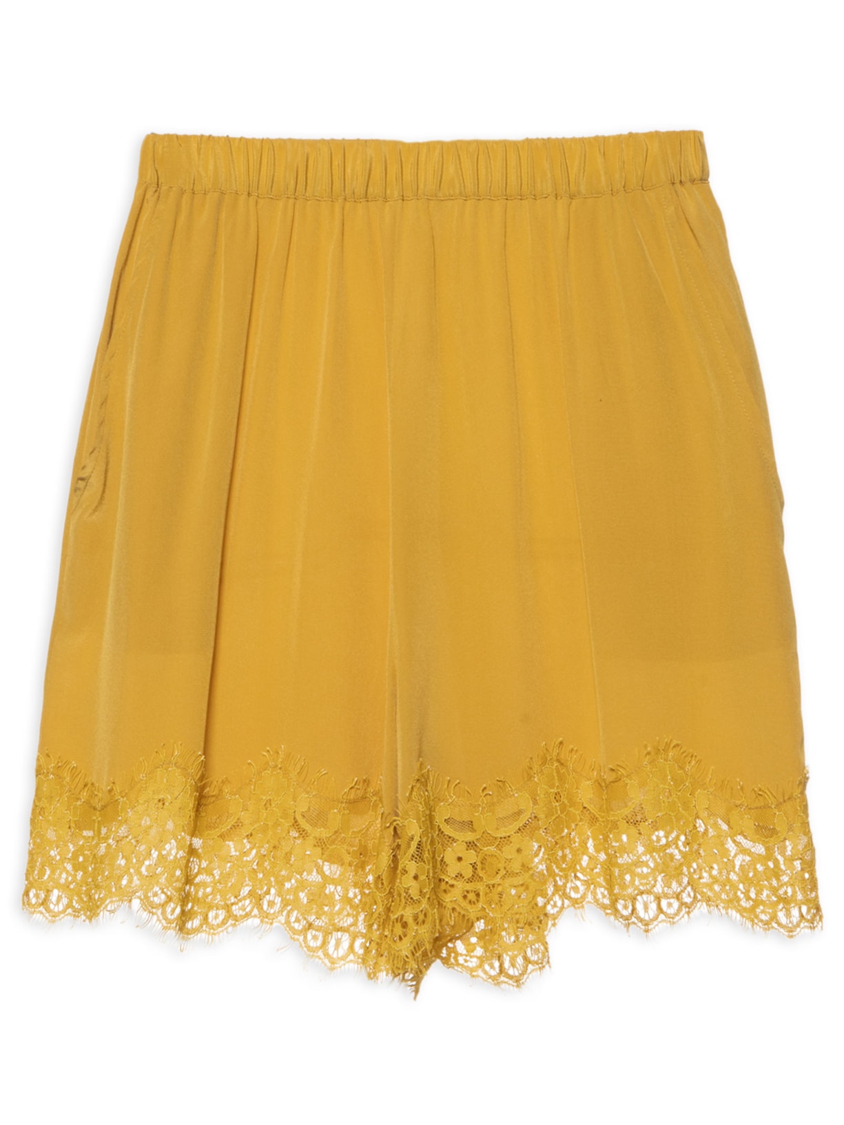 Short Feminino Tipo Slip Com Renda - Amarelo