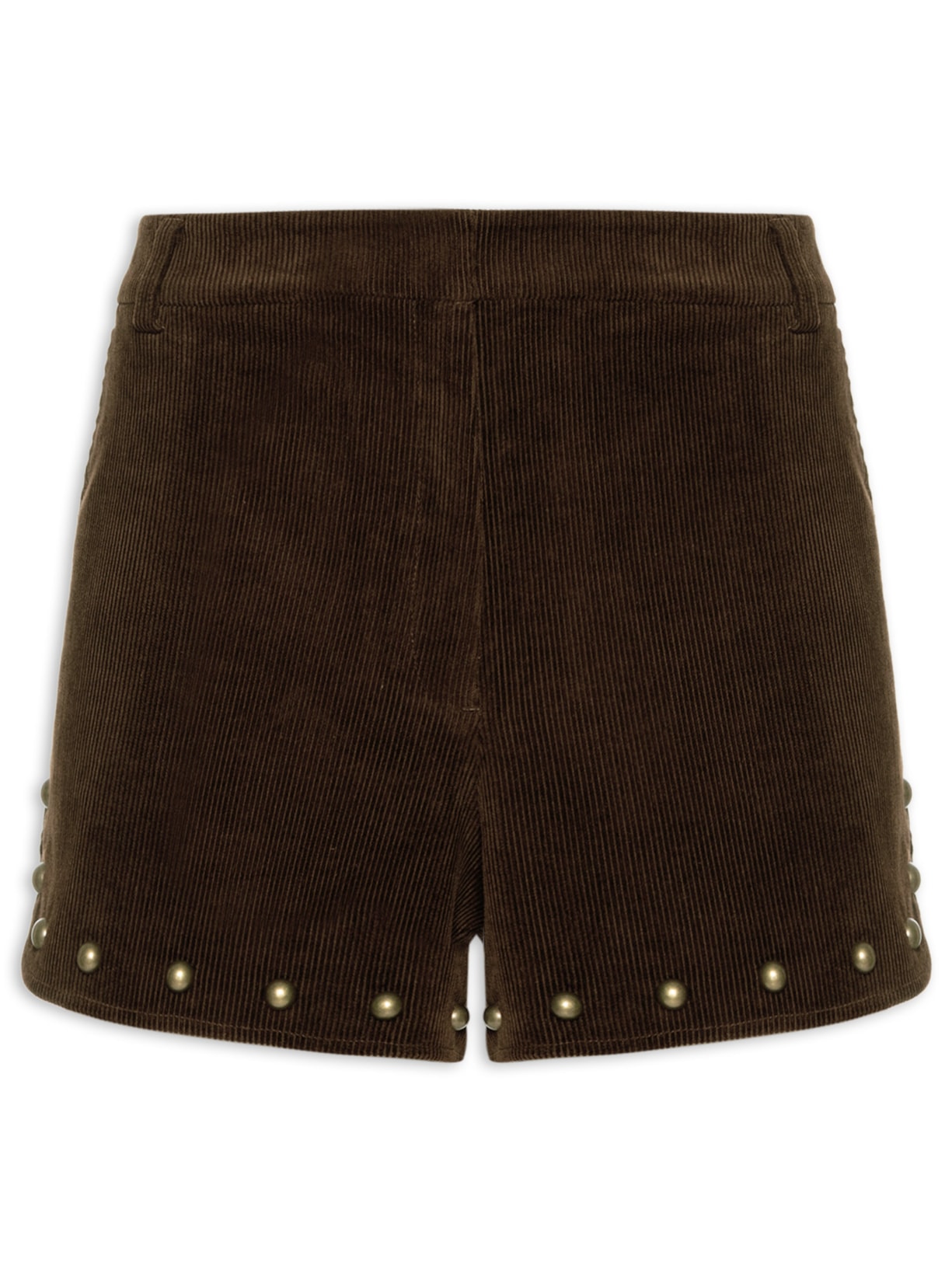 Short Feminino Veludo Barra Tachas Marrom Maria Filó