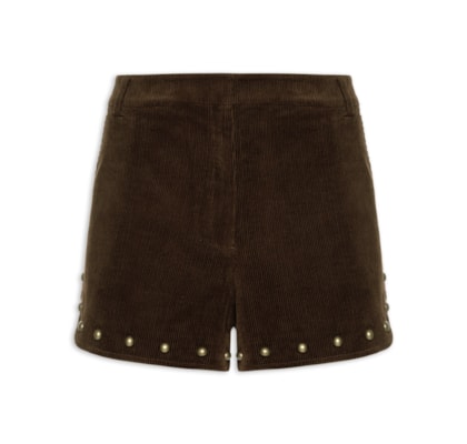 Short Feminino Veludo Barra Tachas - Marrom