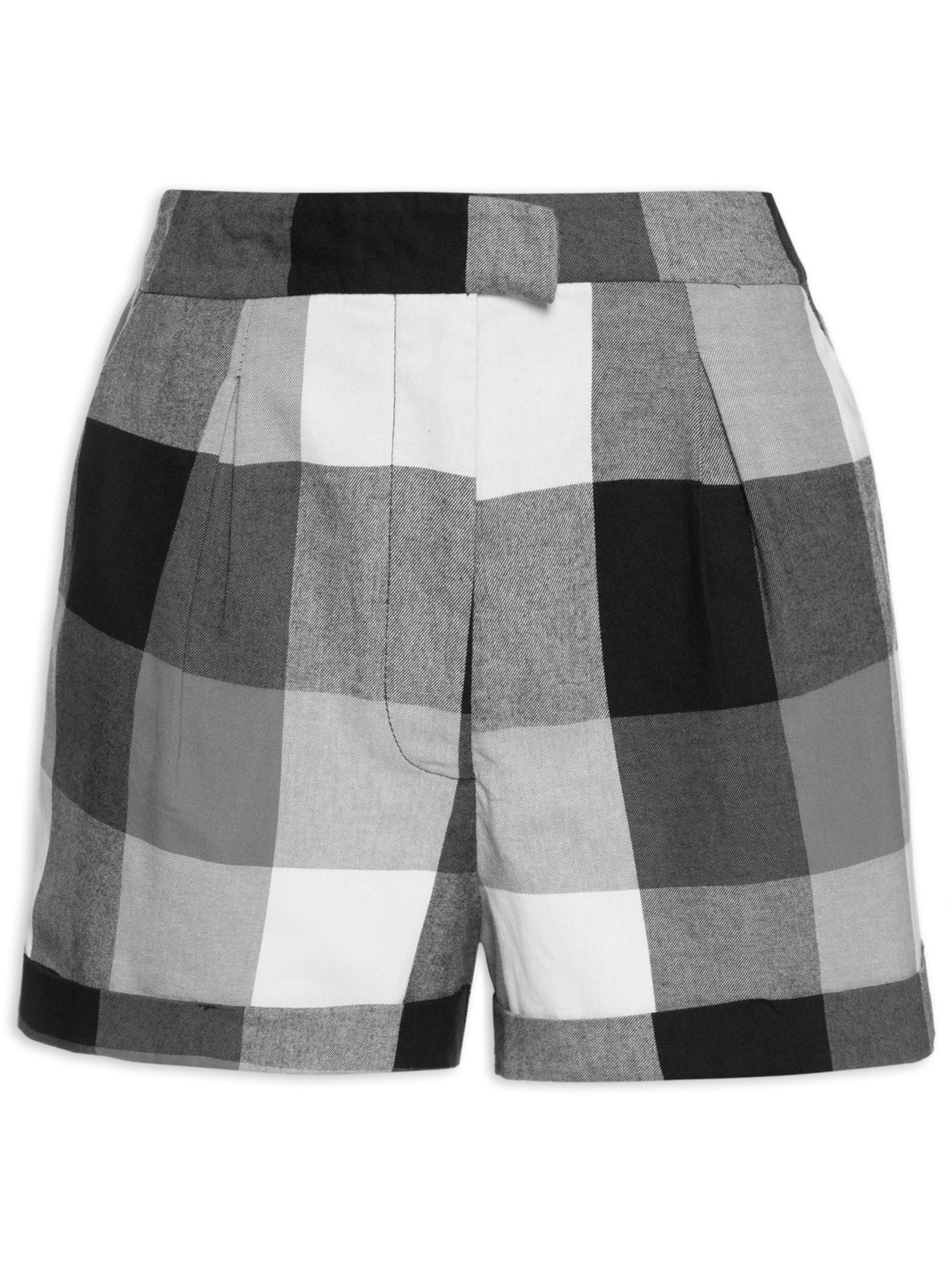 Short Feminino Xadrez Bolso Faca - Preto