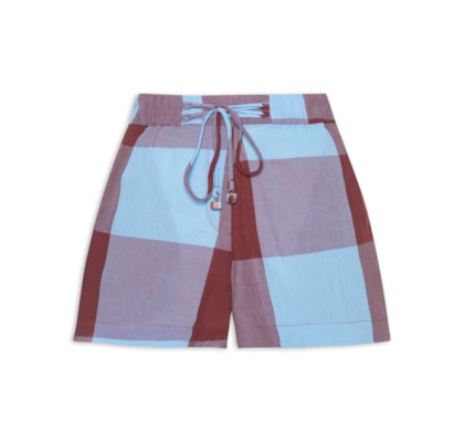 Short Feminino Xadrez Bordado Sol - Marrom