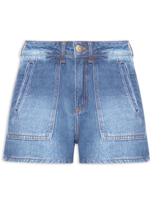 Short Jeans Feminino Bolsos Casa Inglesa - Azul